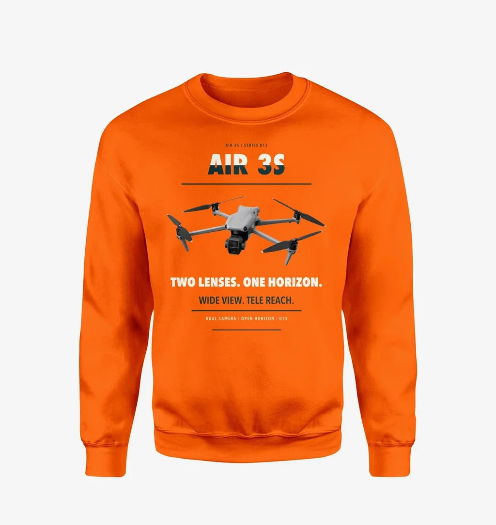 DJI Air 3S design on orange sweatshirt