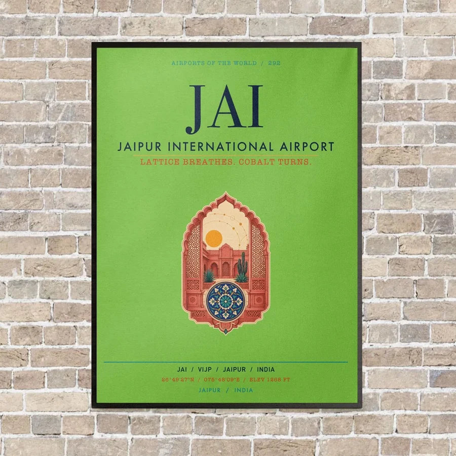 Jaipur International Airport JAI vertical canvas print - framed - light green background