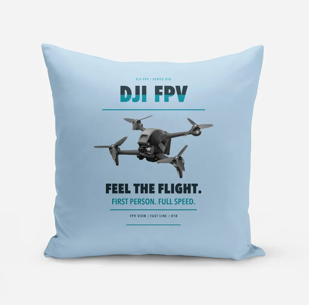 DJI FPV design on light blue pillow