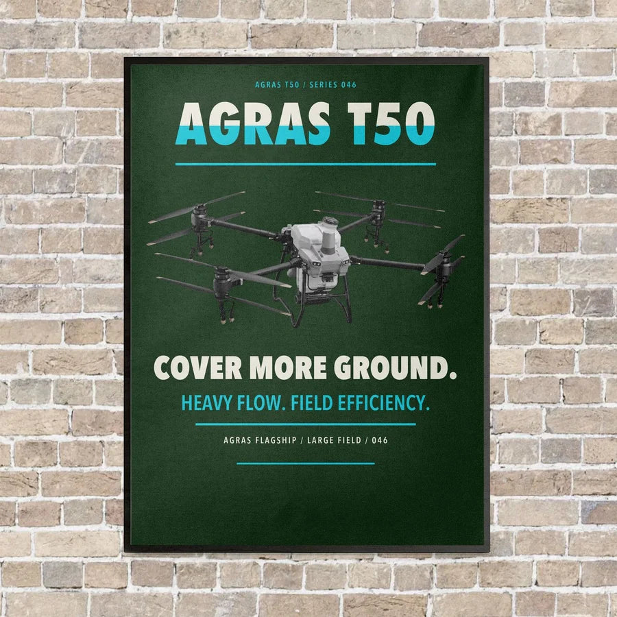 DJI Agras T50 vertical canvas print - framed - dark green background