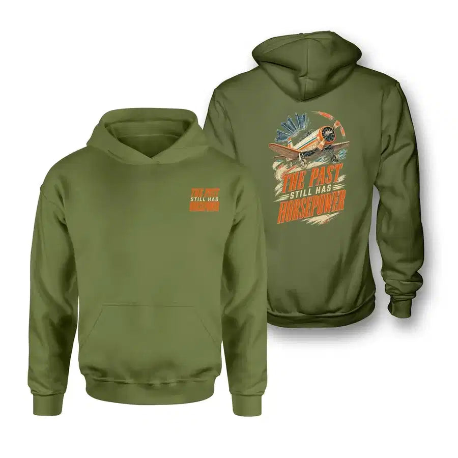SIGNAL 656 - The Past Still Has Horsepower - Double-Side Hoodie design on green army double side hoodie