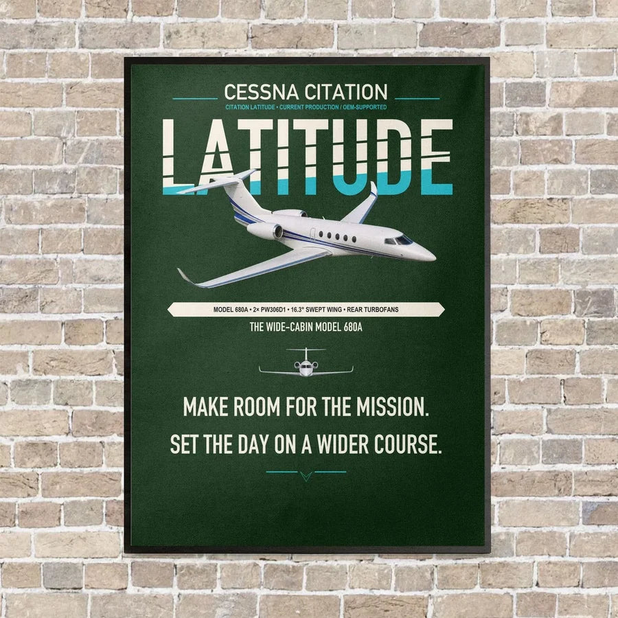 Cessna Citation Latitude vertical canvas print - framed - dark green background