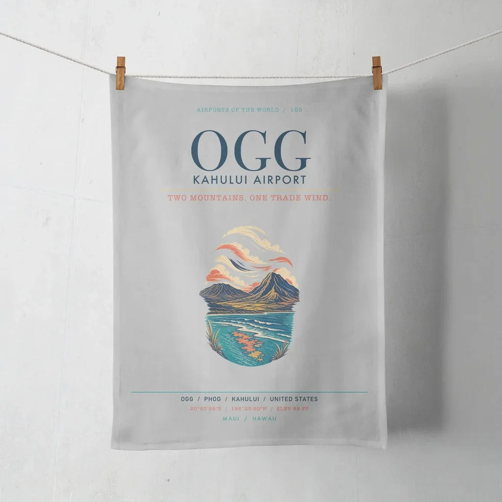 Kahului Airport (OGG) design on light gray towel