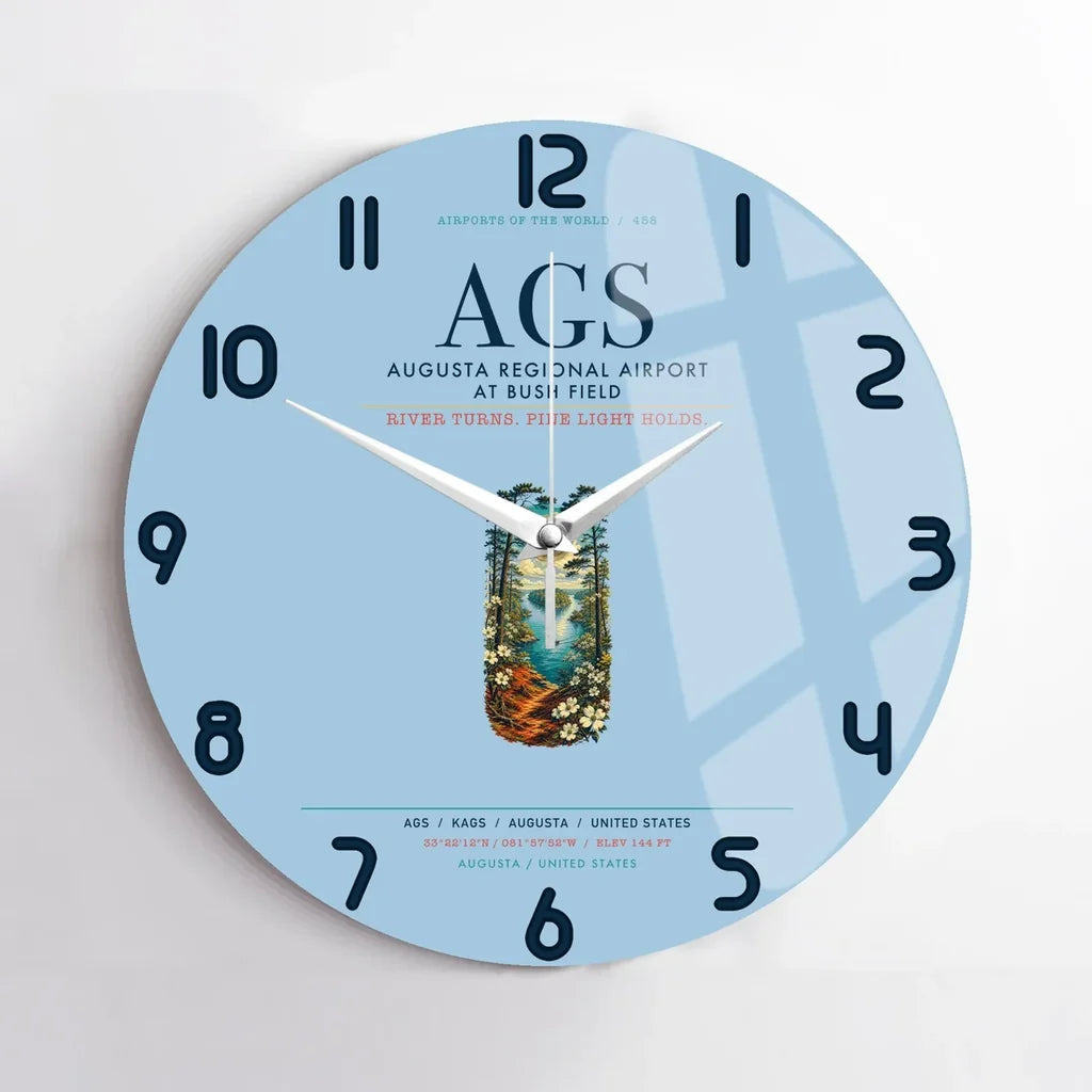 Augusta Regional Airport at Bush Field (AGS) design on light blue no frame wall clock
