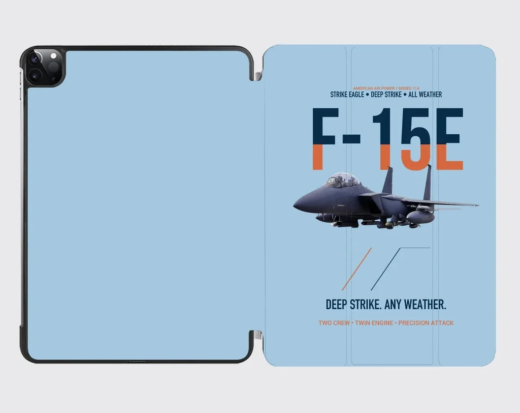 F-15E Strike Eagle Deep Strike Any Weather design on light blue ipad tablet case