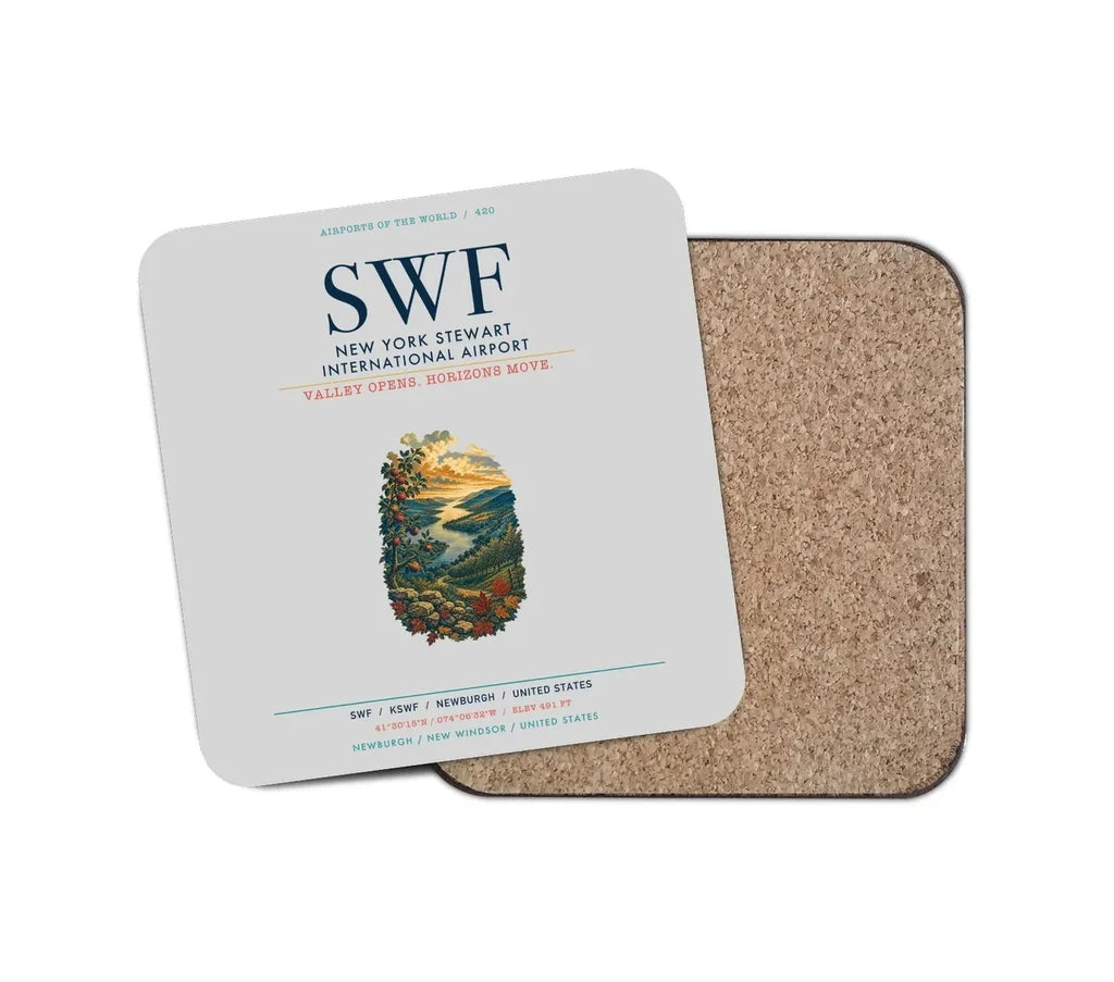 New York Stewart International Airport (SWF) design on light gray 1 piece coaster