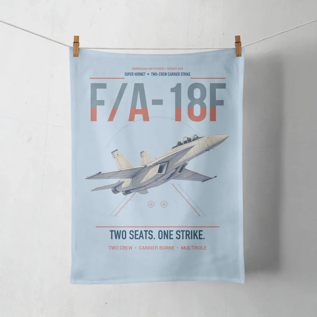 F-A-18F Super Hornet design on light blue towel