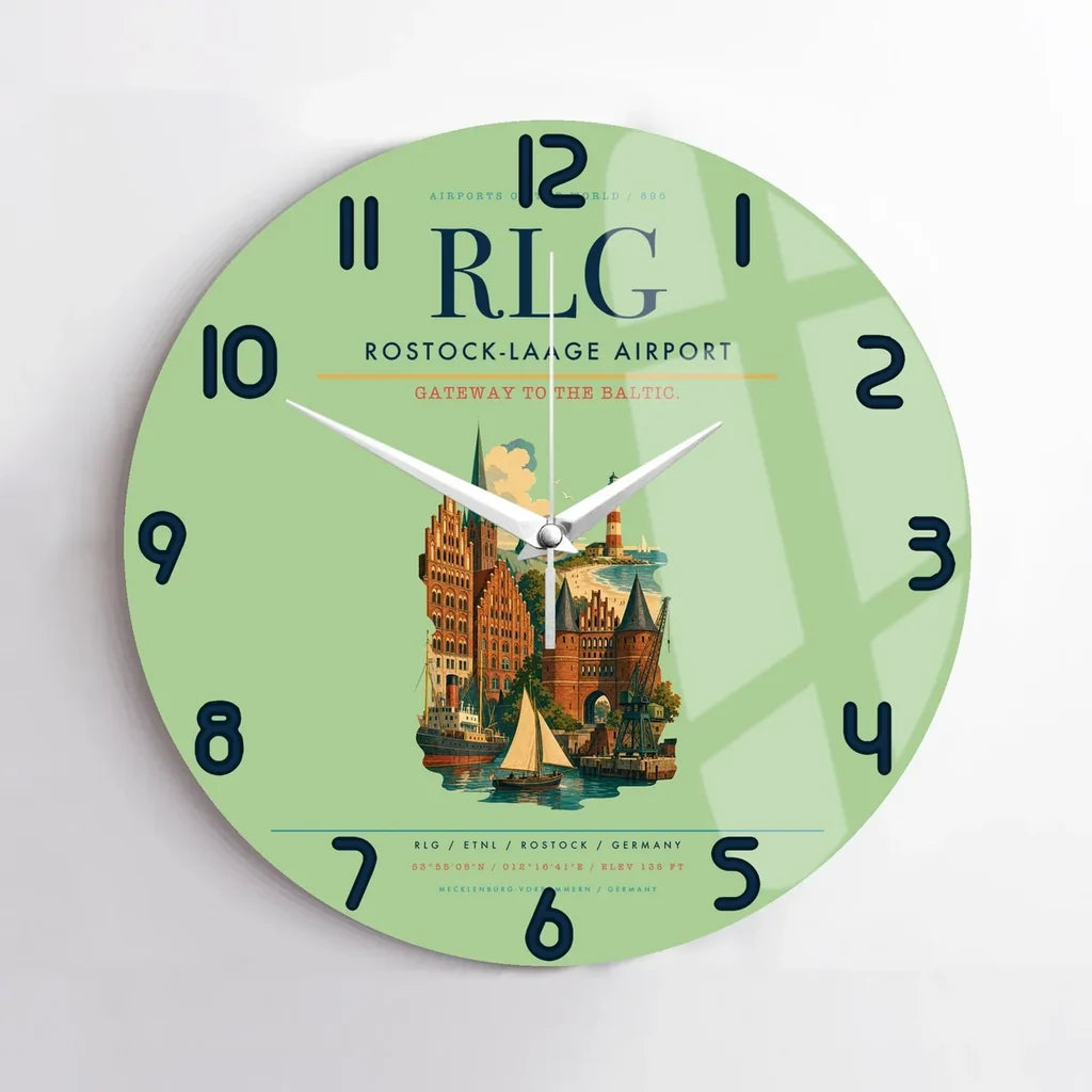 Rostock-Laage Airport (RLG) design on light green no frame wall clock
