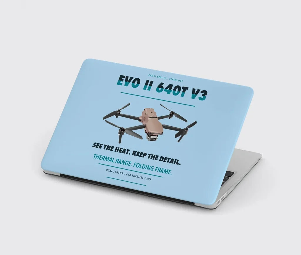 Autel EVO II Dual 640T V3 design on light blue MacBook case