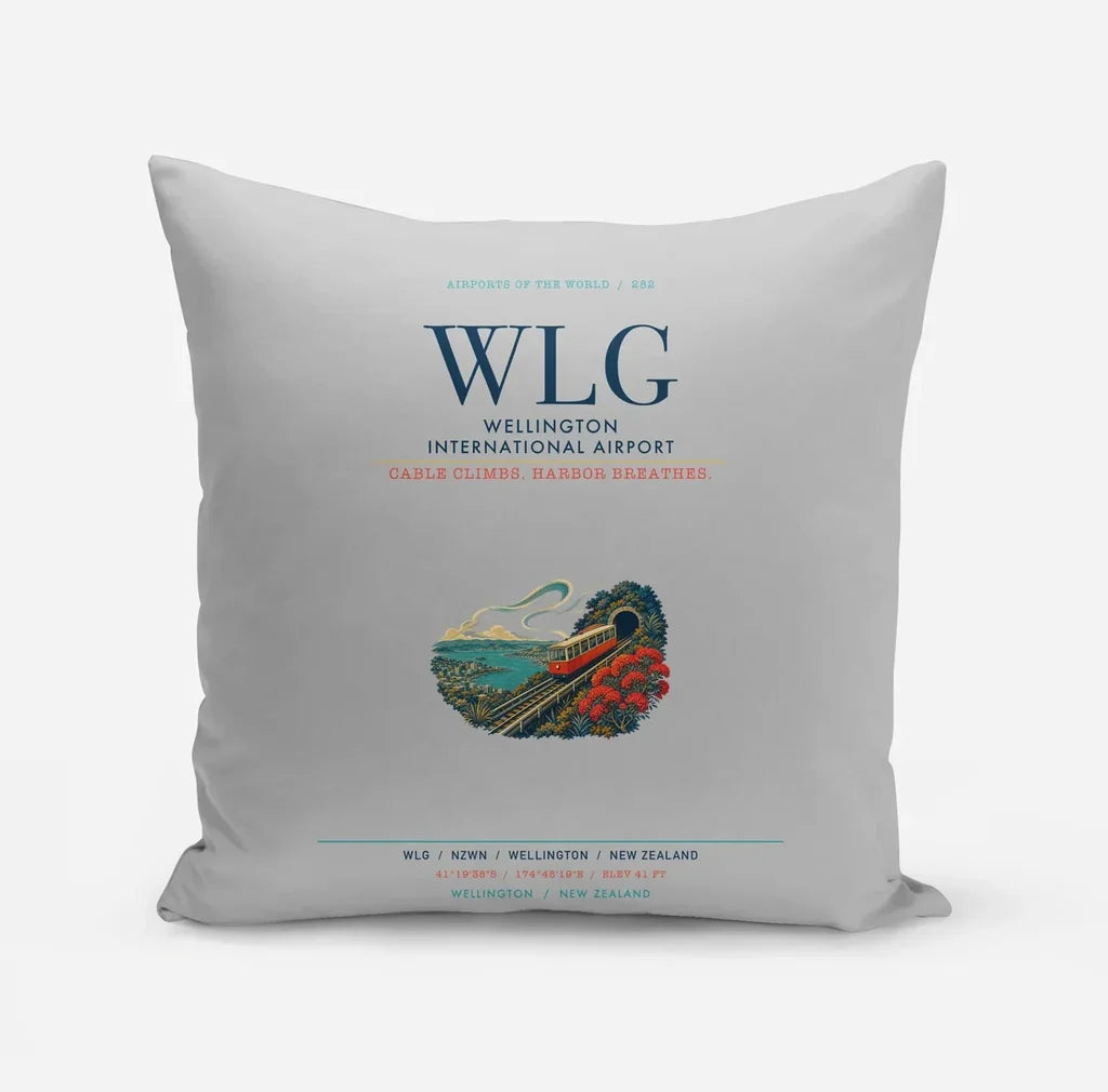 Wellington International Airport (WLG) design on light gray pillow