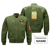 Thumbnail for Milas-Bodrum Airport (BJV) design on green bomber jacket with custom name patch