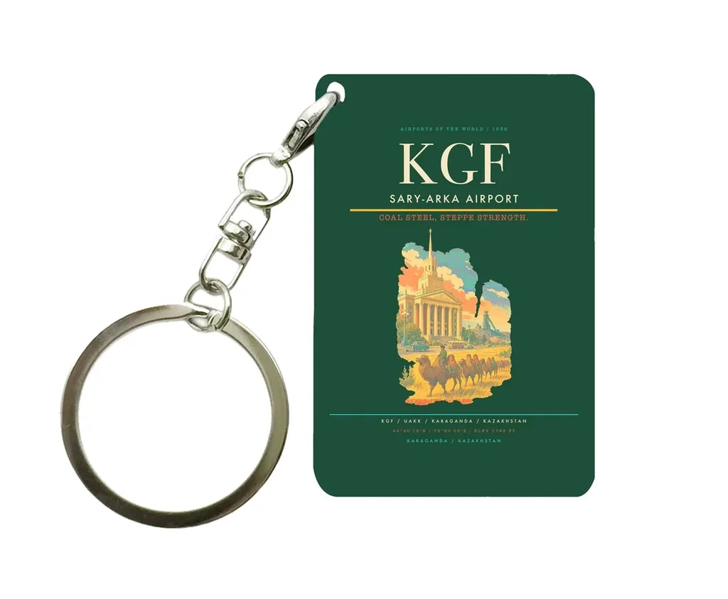 Sary-Arka Airport (KGF) design on dark green key chain