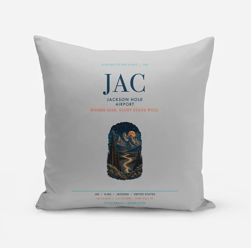Jackson Hole Airport (JAC) design on light gray pillow
