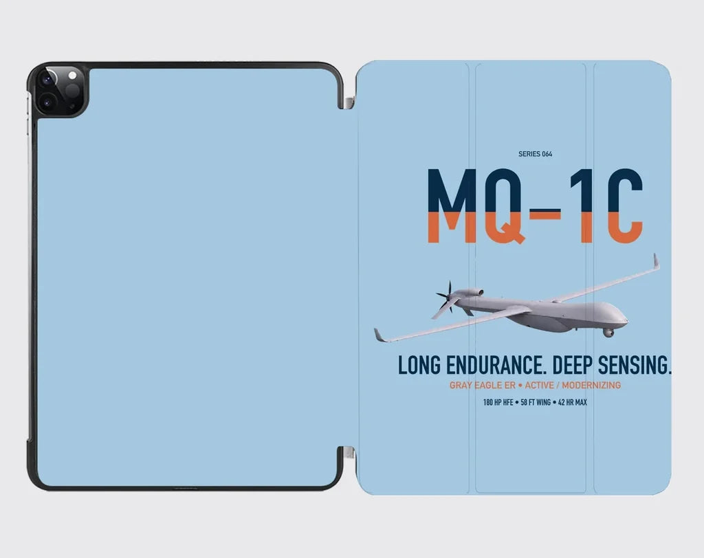 MQ-1C Gray Eagle ER design on light blue ipad tablet case