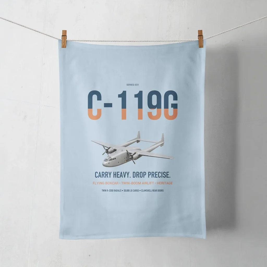 C-119G Flying Boxcar design on light blue towel