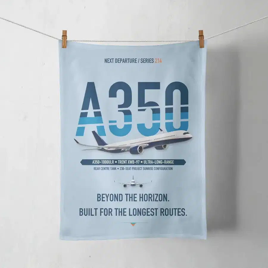 Airbus A350-1000ULR design on light blue towel
