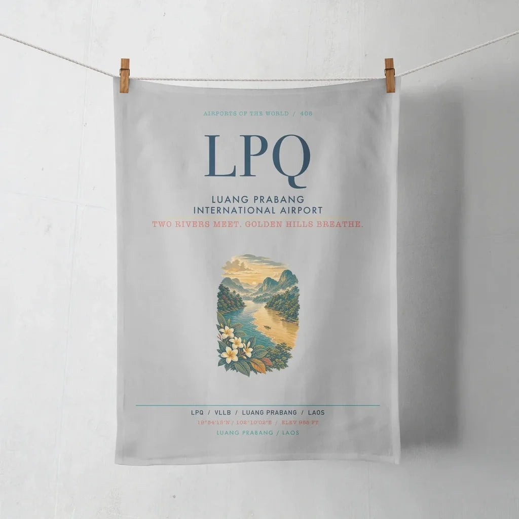 Luang Prabang International Airport (LPQ) design on light gray towel