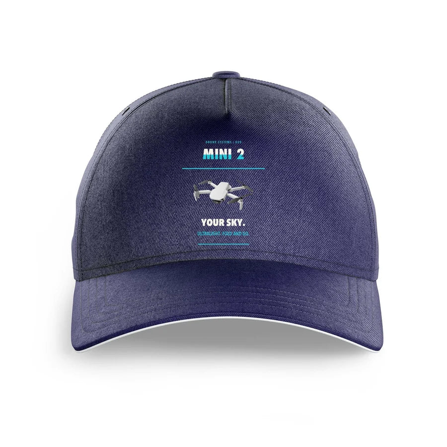DJI Mini 2 design on dark blue printed hat