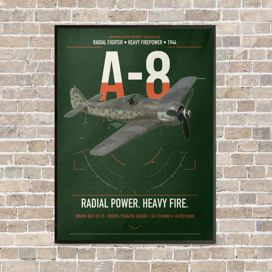 Focke-Wulf Fw 190A-8 vertical canvas print - framed - dark green background