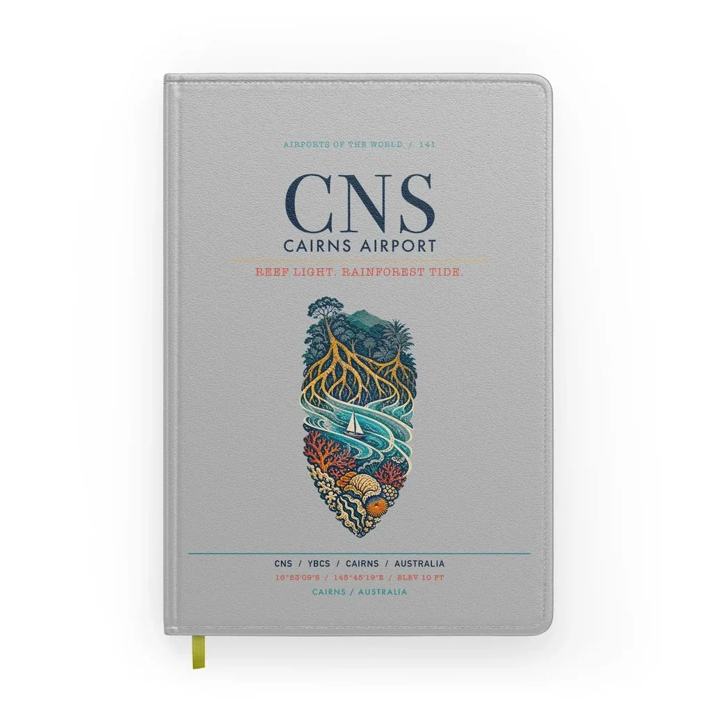 Cairns Airport (CNS) design on light gray notebook