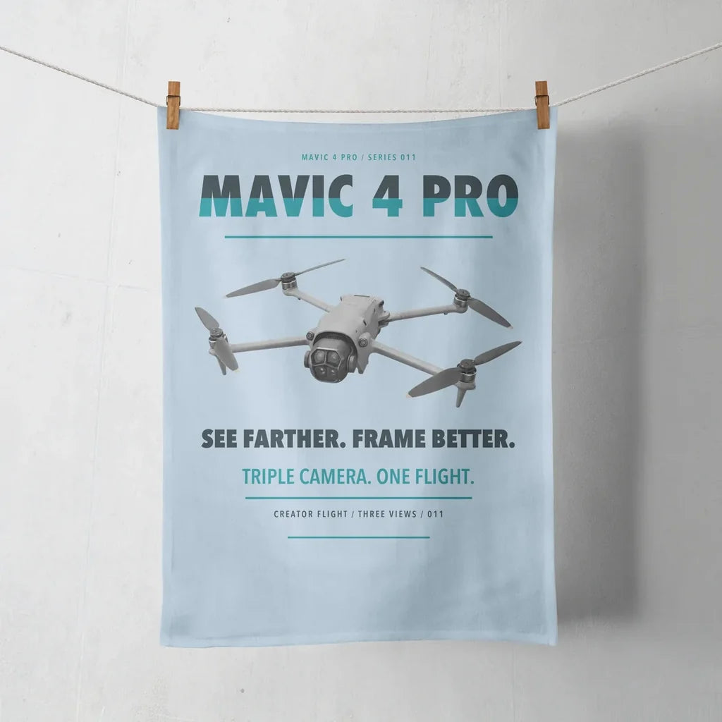 DJI Mavic 4 Pro design on light blue towel