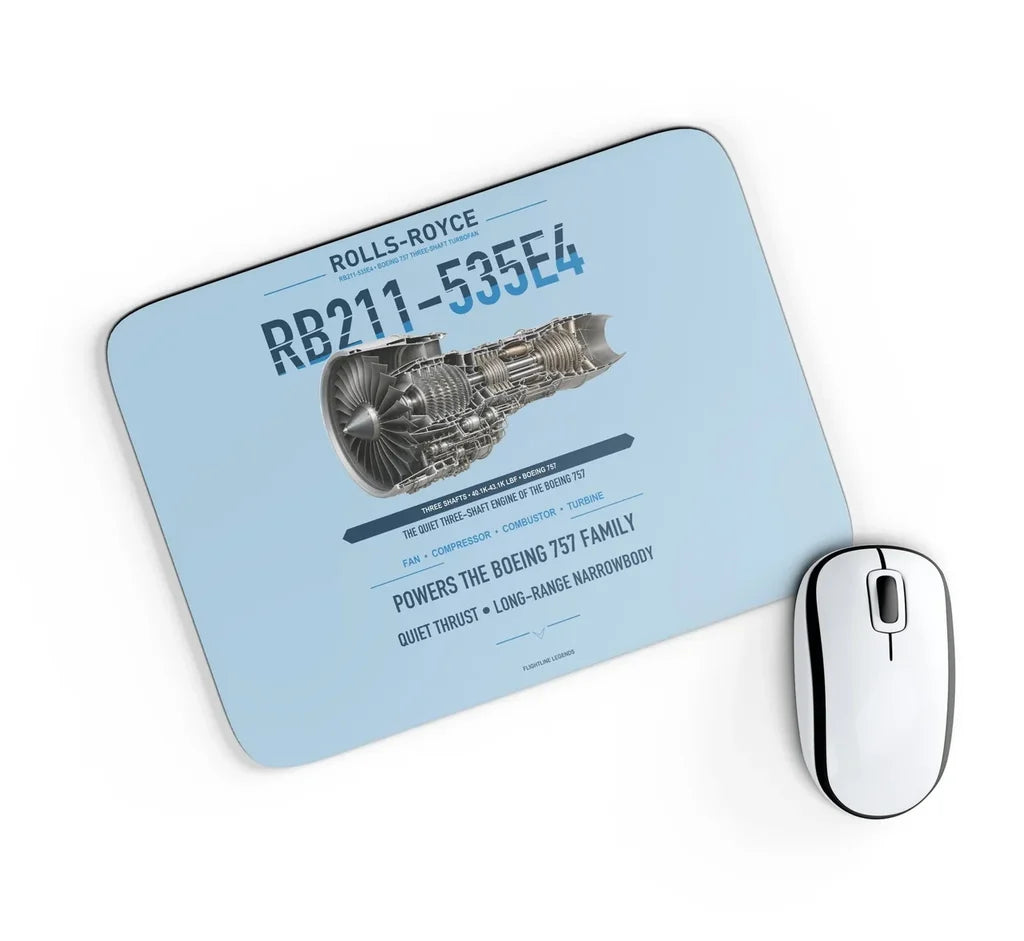 RB211-535E4 design on light blue rectangle mouse pad