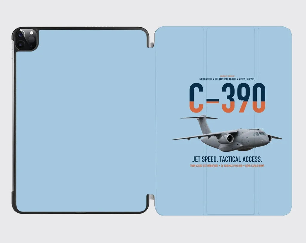 C-390 Millennium design on light blue ipad tablet case