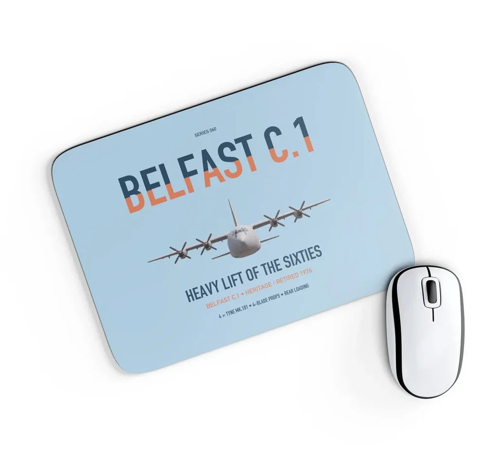 Short Belfast C.1 design on light blue rectangle mouse pad