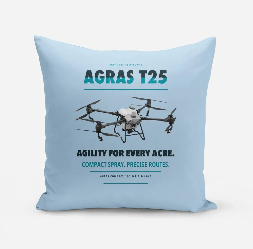 DJI Agras T25 design on light blue pillow