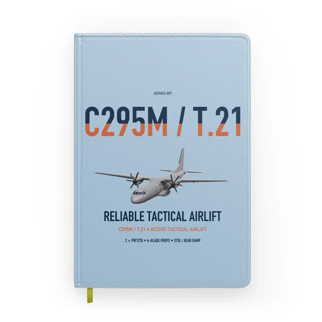 Airbus C295M T.21 design on light blue notebook