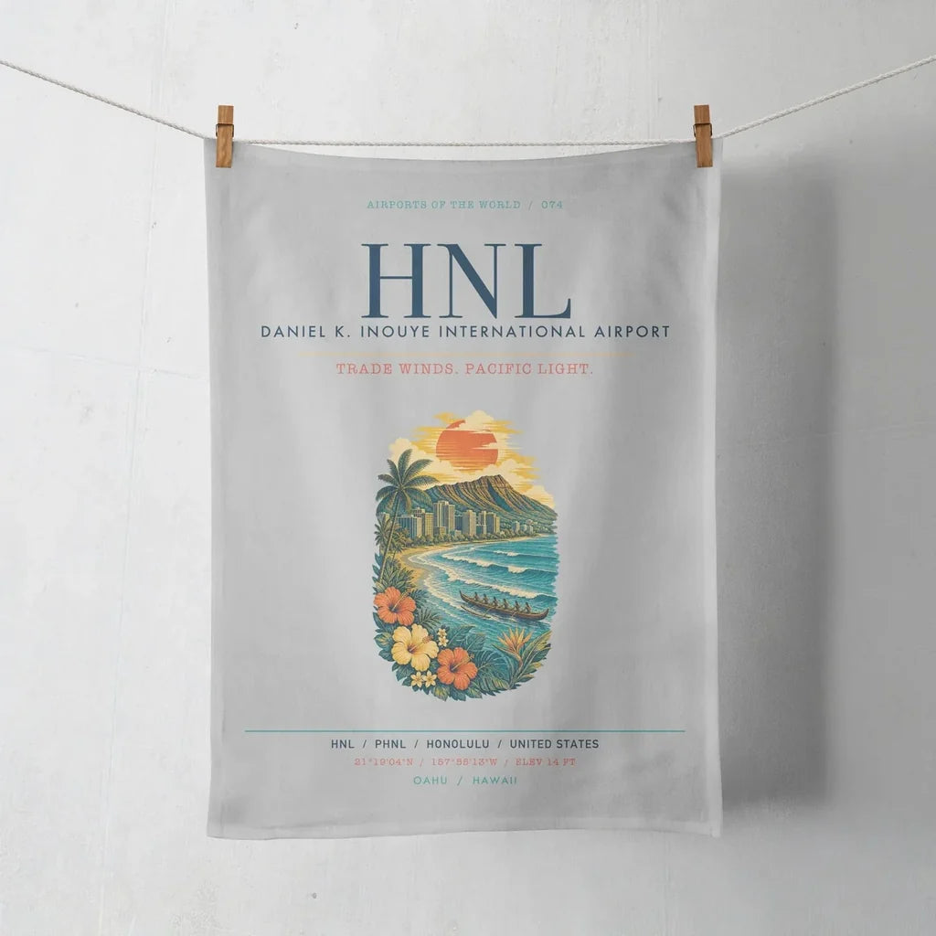 Honolulu Daniel K. Inouye International Airport (HNL) design on light gray towel