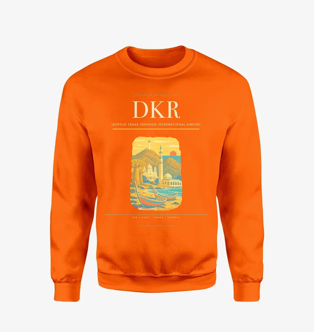 Leopold Sedar Senghor International Airport (DKR) design on orange sweatshirt
