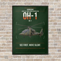 Thumbnail for Kawasaki OH-1 vertical canvas print - framed - dark green background