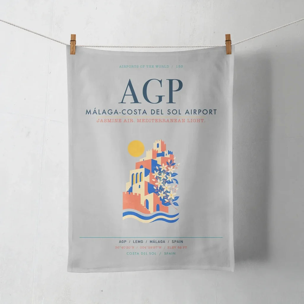 Malaga-Costa del Sol Airport (AGP) design on light gray towel