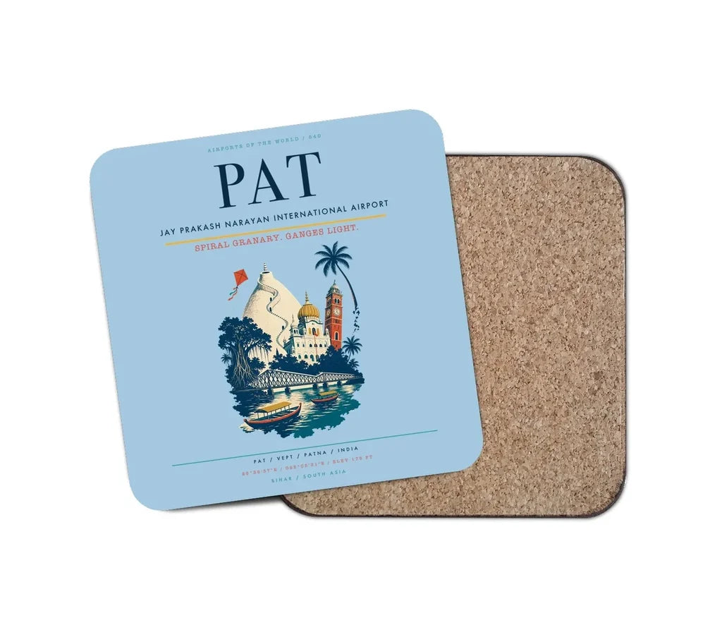 Jay Prakash Narayan International Airport (PAT) design on light blue 1 piece coaster