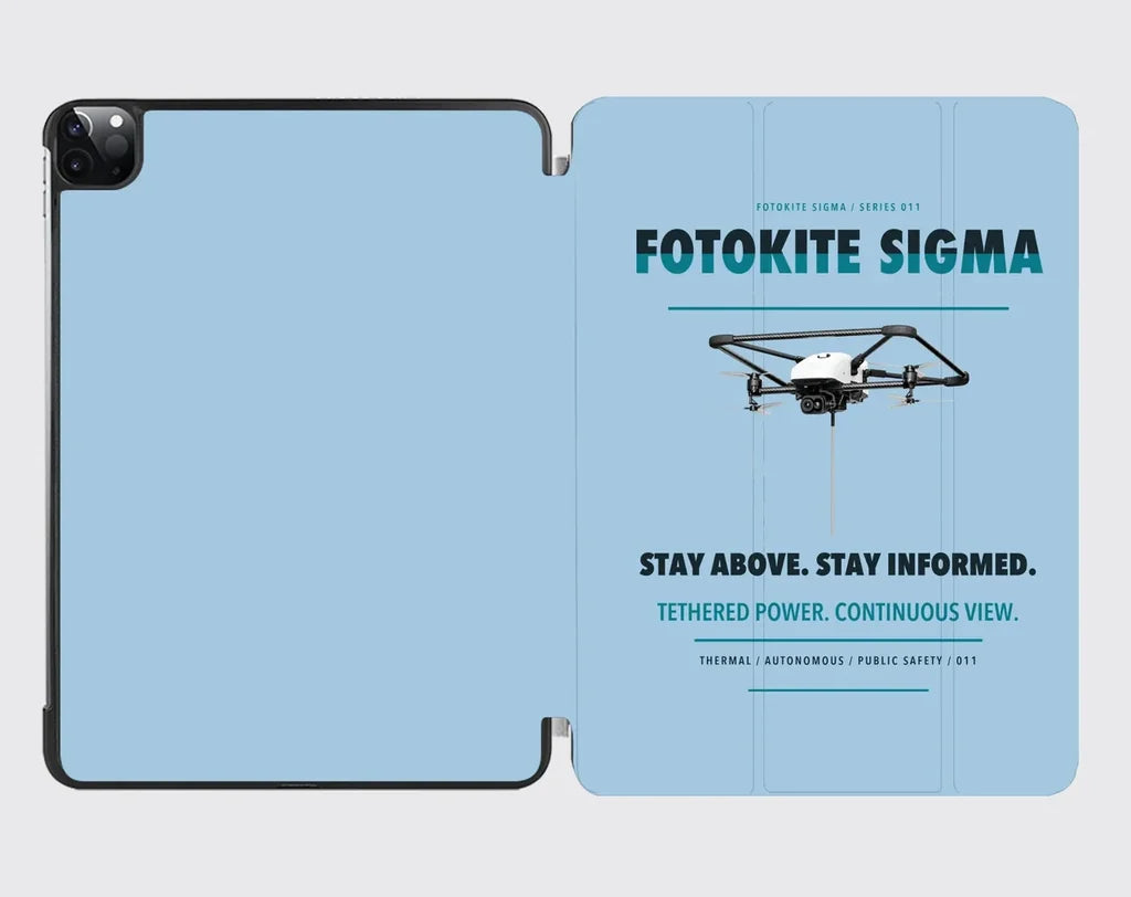 Fotokite Sigma design on light blue ipad tablet case