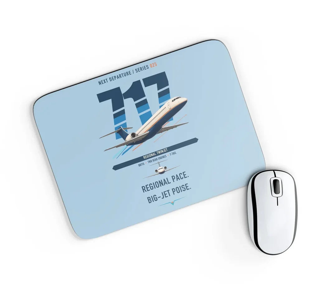 Boeing 717-200 design on light blue rectangle mouse pad