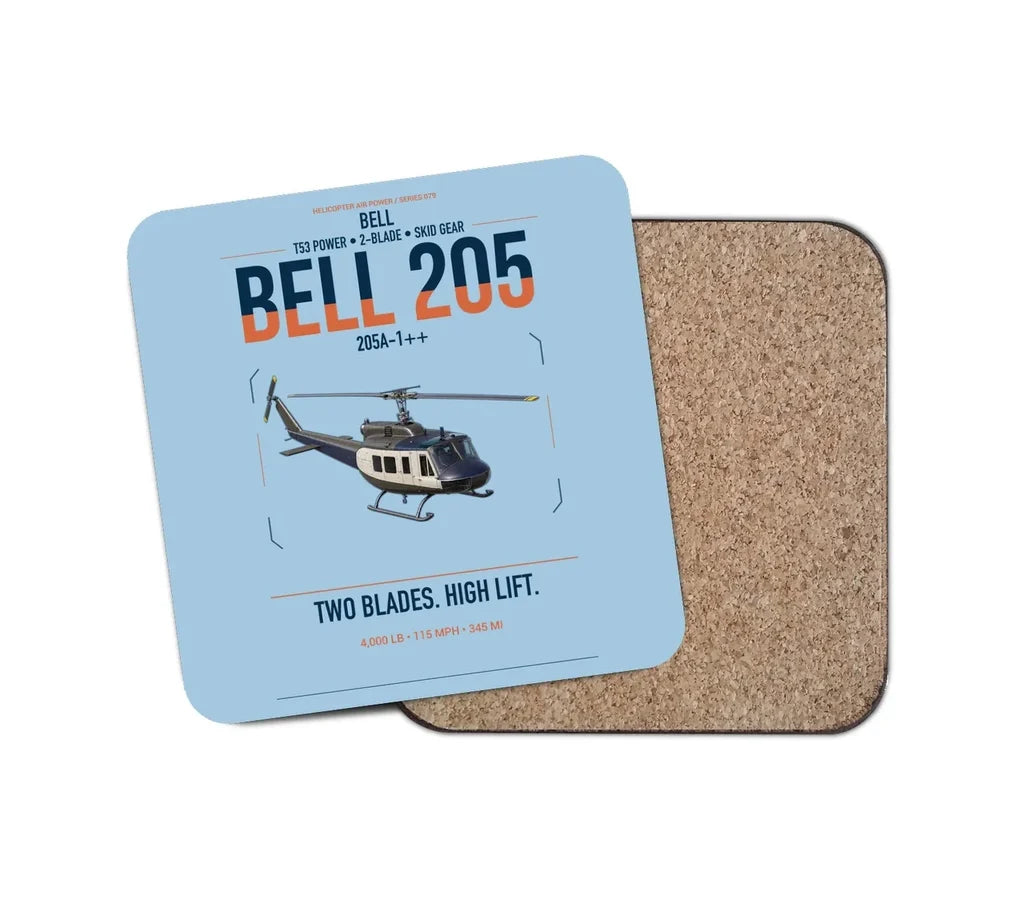 Bell 205A-1++ design on light blue 1 piece coaster