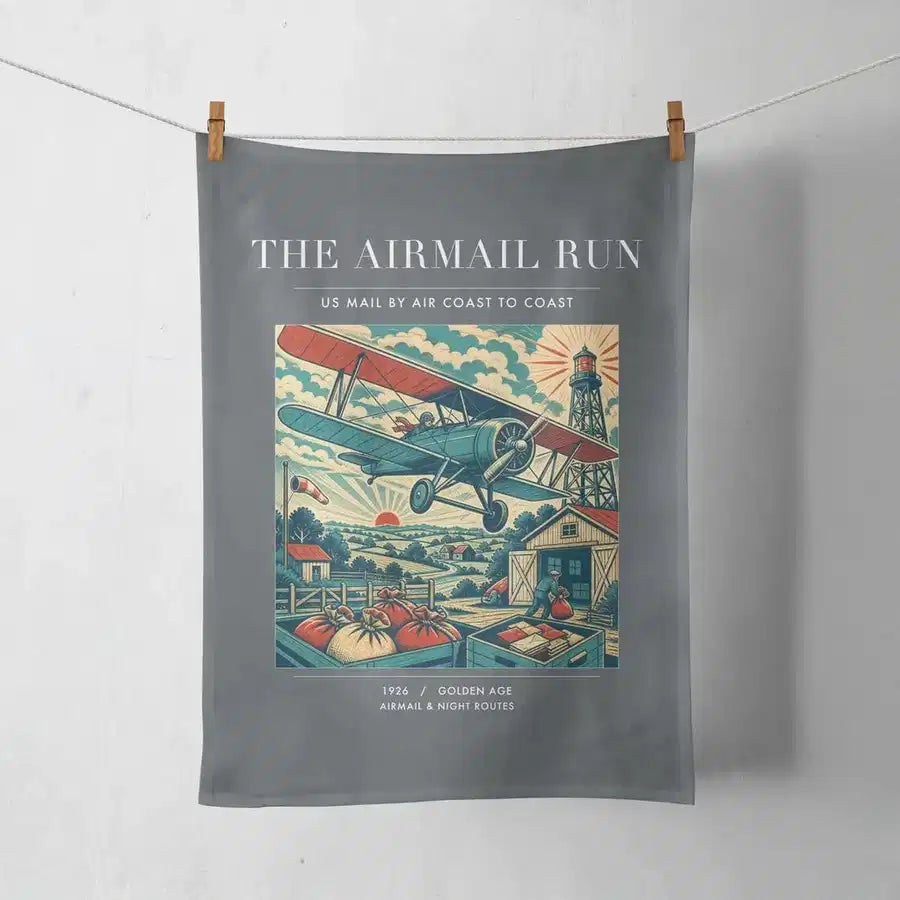 VINTAGE G4015 - The Airmail Run - Designed Towels design on gray