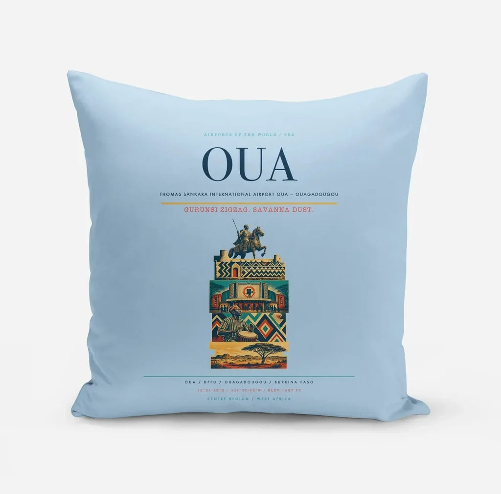 Thomas Sankara International Airport (OUA) design on light blue pillow
