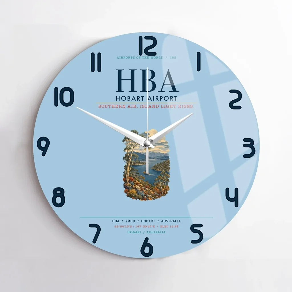 Hobart Airport (HBA) design on light blue no frame wall clock