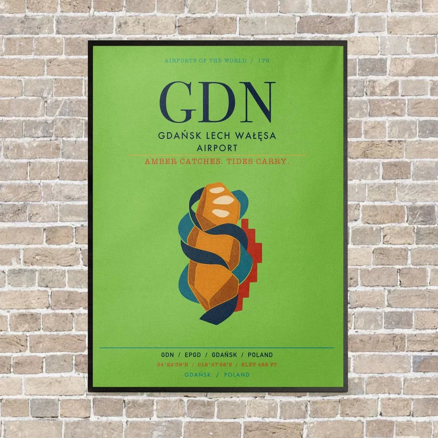 Gdańsk Lech Wałęsa Airport GDN vertical canvas print - framed - light green background