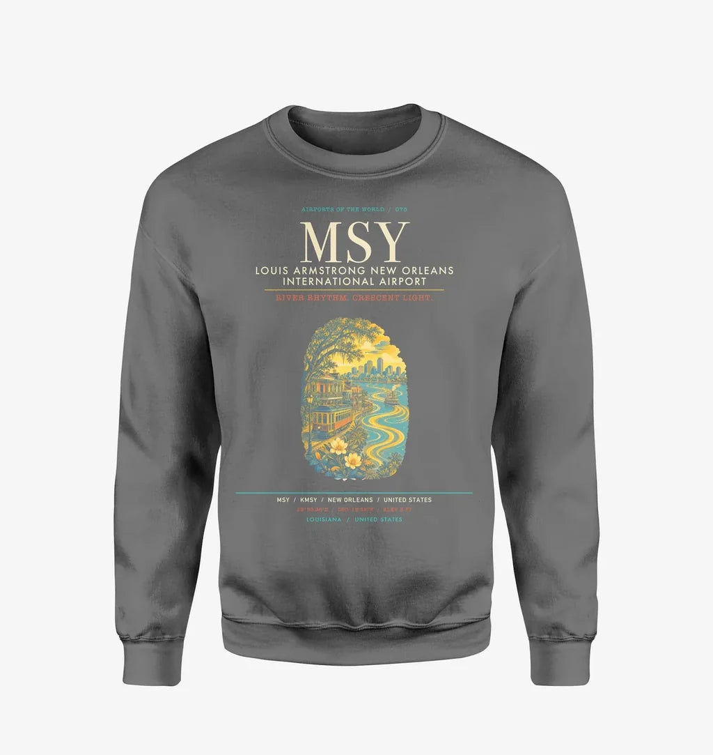 Louis Armstrong New Orleans International Airport MSY Sweatshirt - Gray
