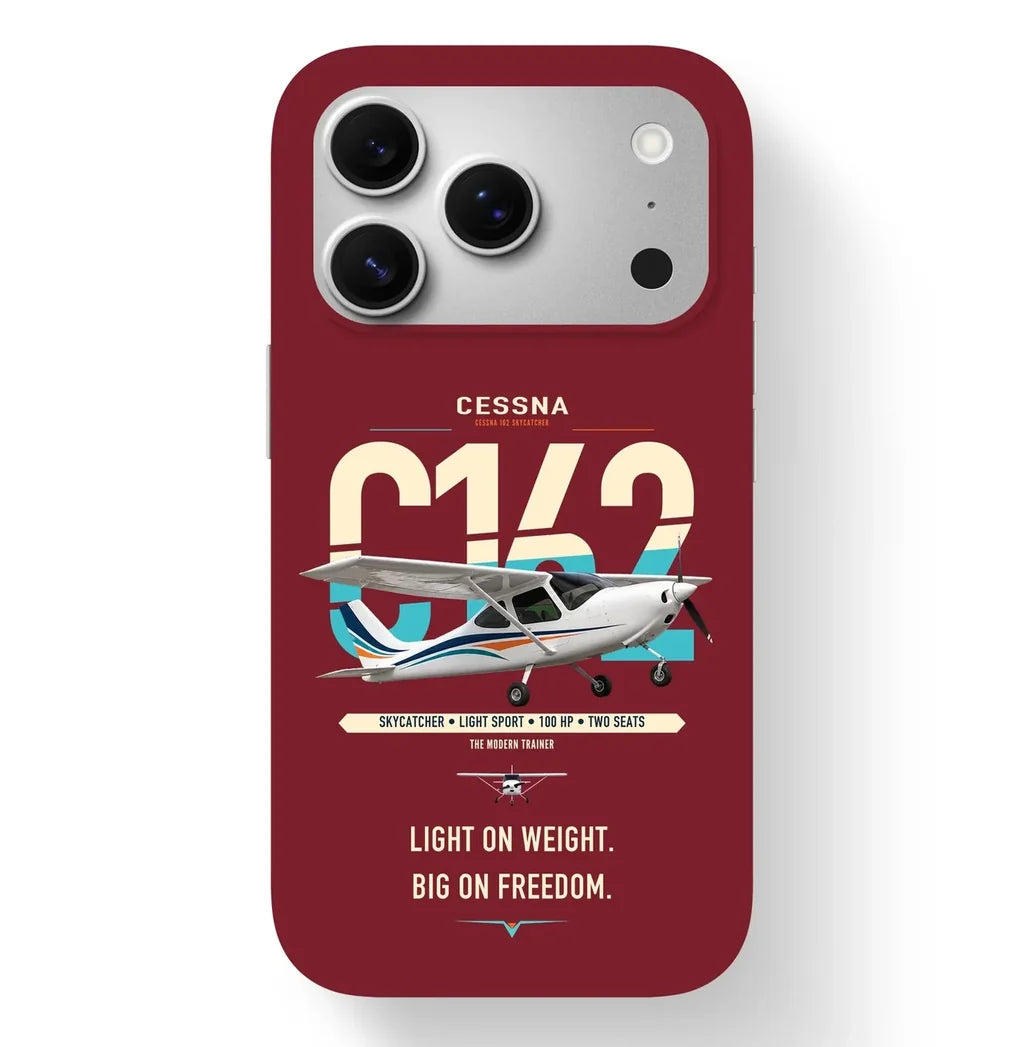 Cessna 162 Skycatcher design on dark red magsafe iphone case, for iPhone 17 Pro