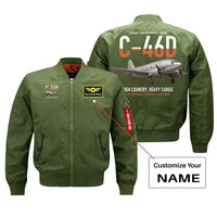 Thumbnail for C-46D Commando design on green+name bomber jacket, double-side print