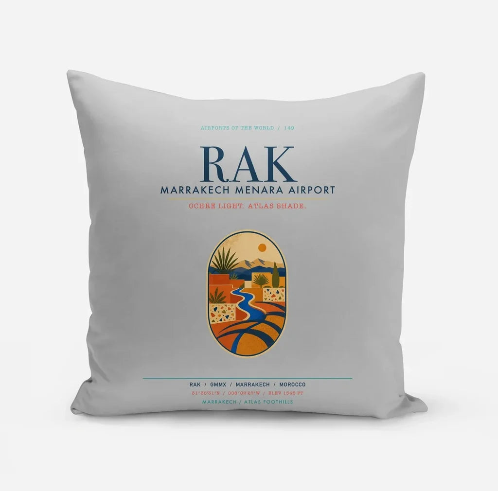 Marrakech Menara Airport (RAK) design on light gray pillow