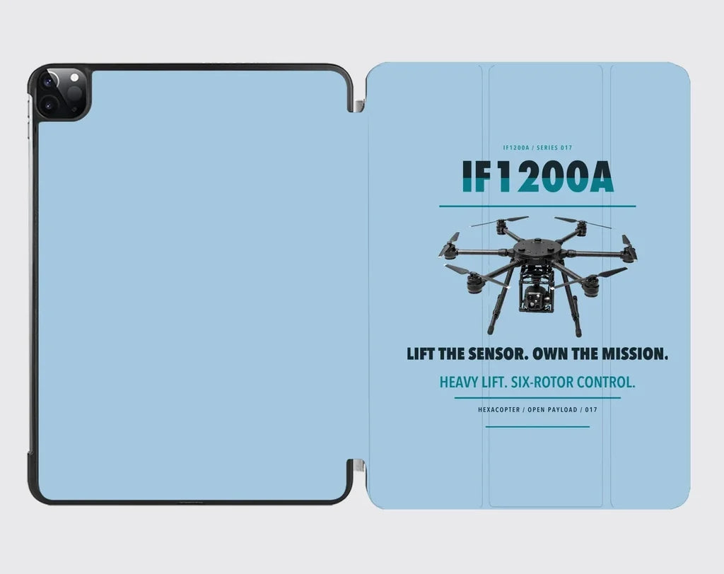 Inspired Flight IF1200A design on light blue ipad tablet case