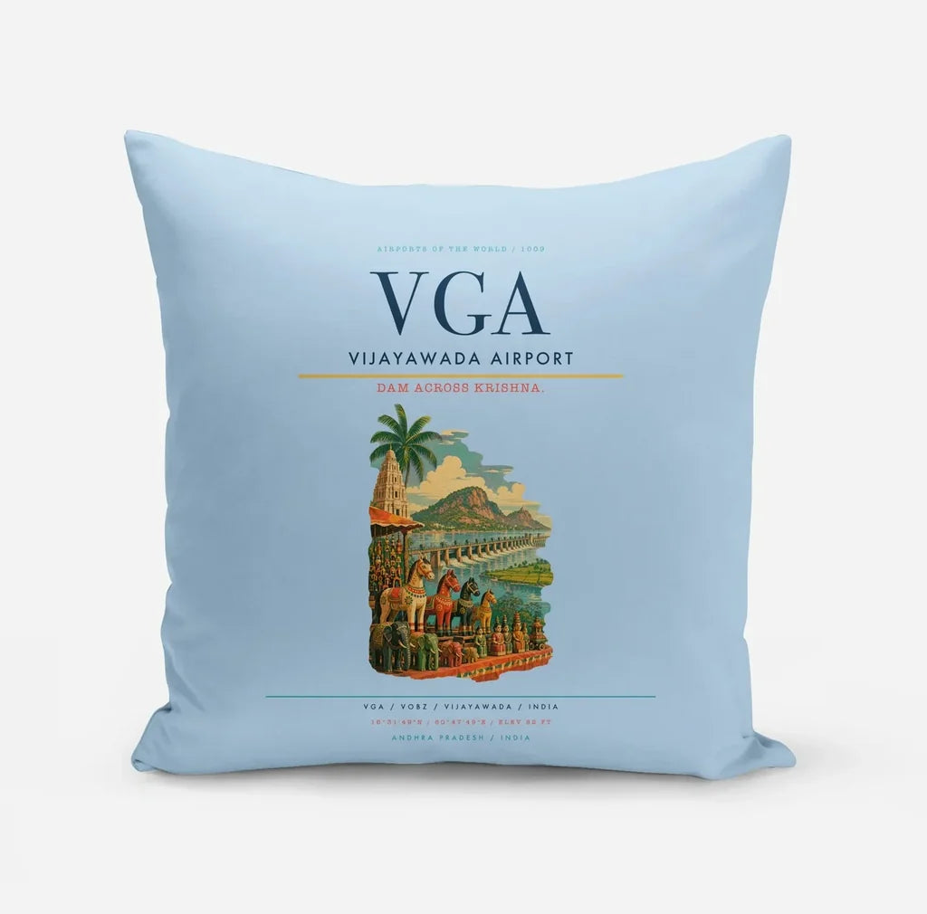 Vijayawada Airport (VGA) design on light blue pillow