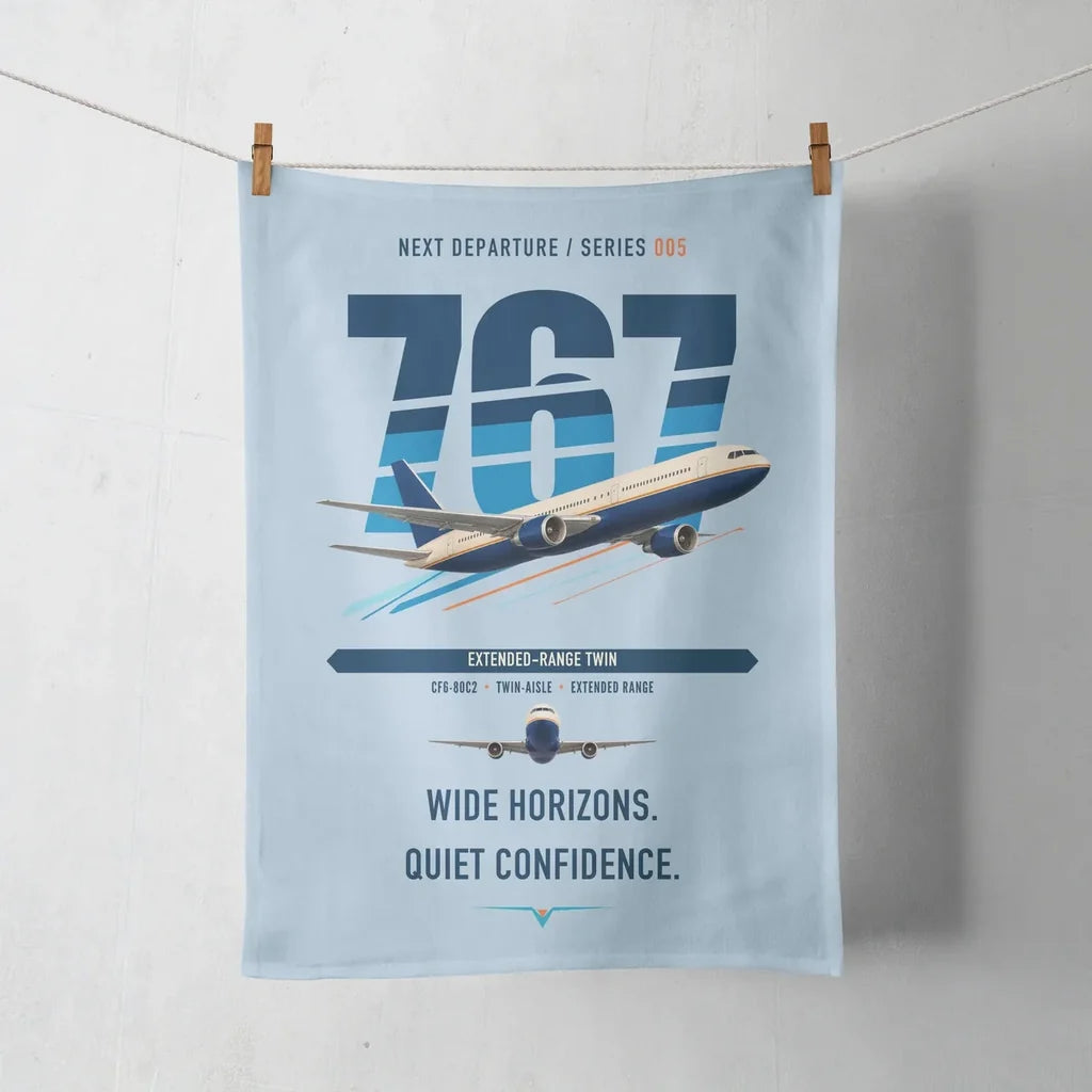 Boeing 767-300ER design on light blue towel
