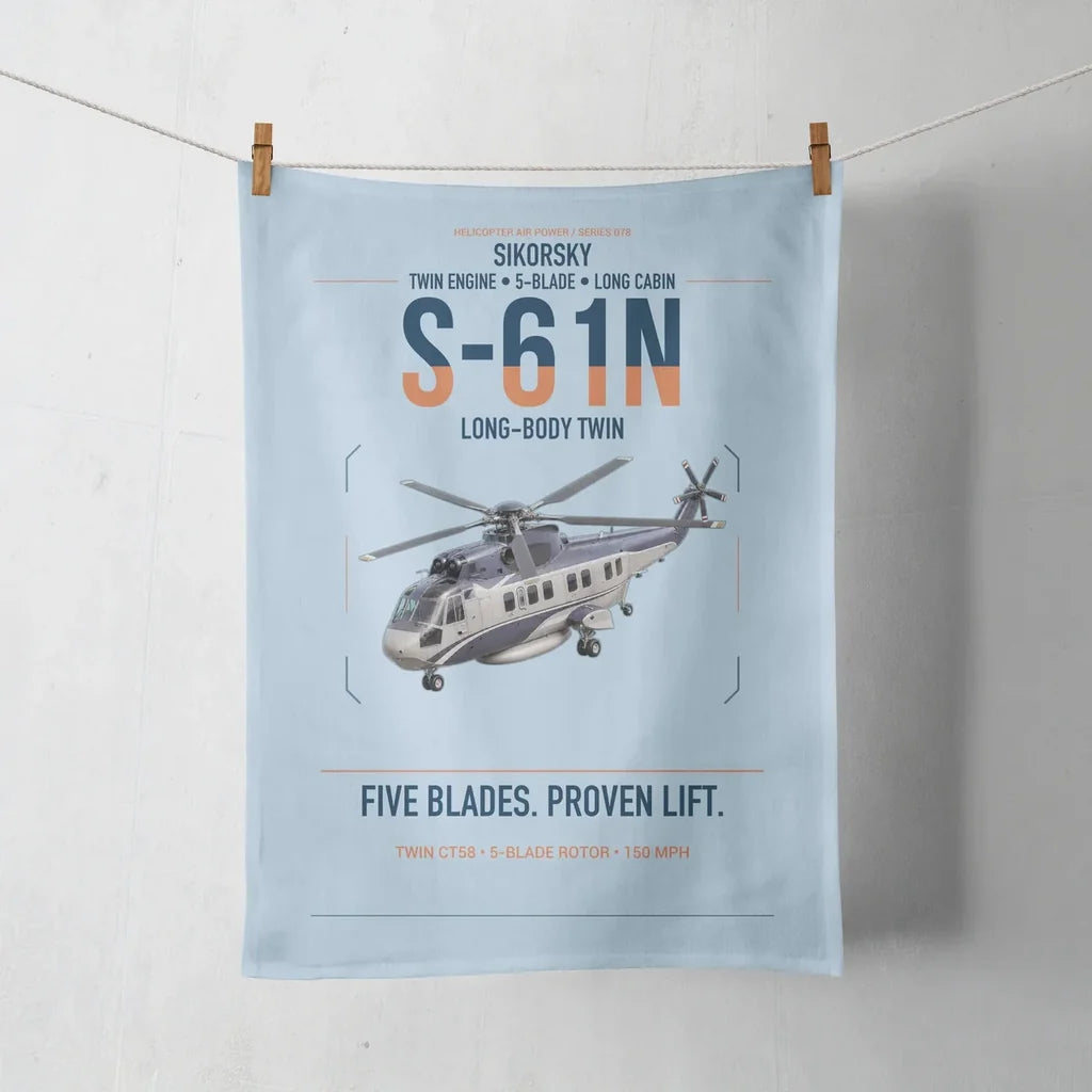 Sikorsky S-61N design on light blue towel